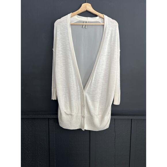 Guess Sweaters - Guess Ivory Lightweight Sheer Back Deep V Cardigan Sweater Size Small